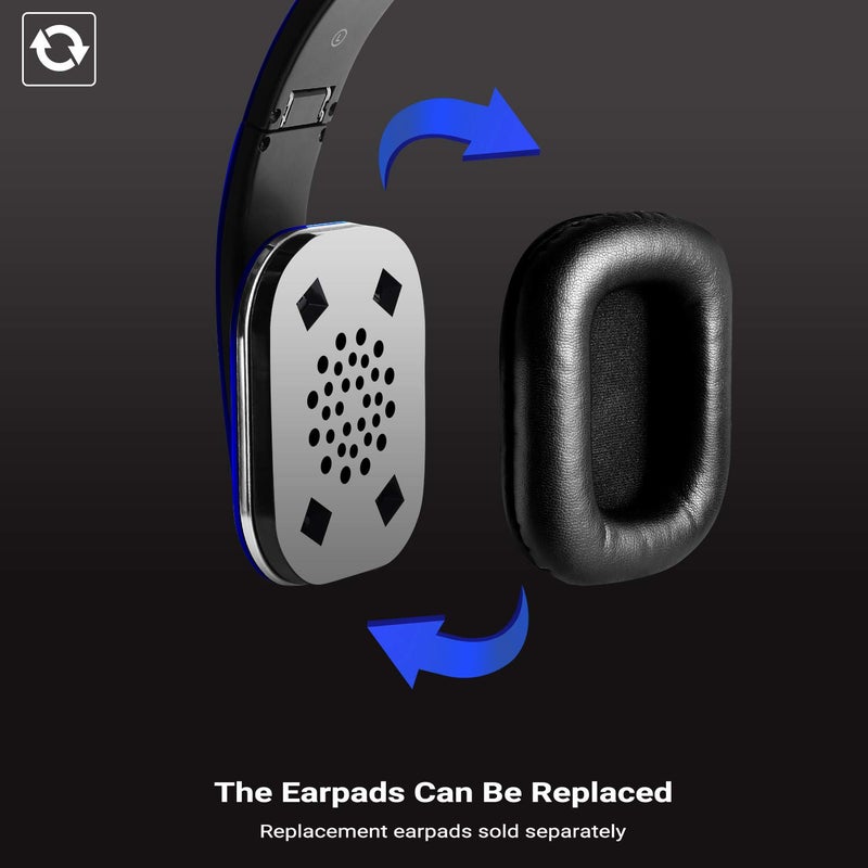 August EP650 Bluetooth Wireless Over-Ear Headphones with aptX Low Latency, NFC, Multipoint Pairing, Wired Option, Built-in Microphone - Blue - Image 2